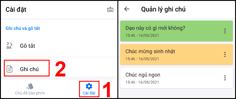 Giao diện tùy chỉnh Ghi chú